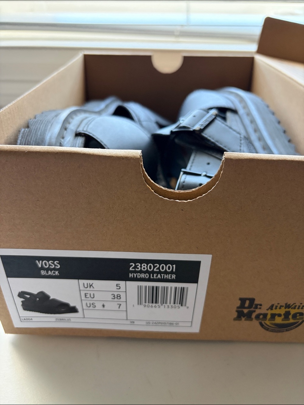 Dr. Martens Black Hydro Leather Men's Sandals with Buckle Straps